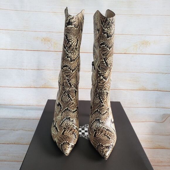 Vince Camuto Leather Senimda Pointy Toe Snake Print Heeled Boots Size 8 1/2M - Picture 2 of 16